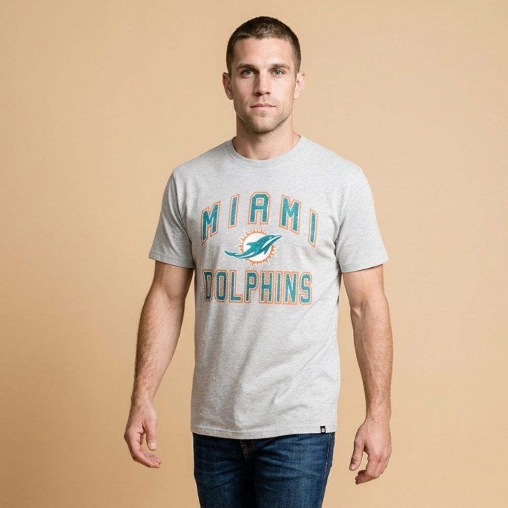 NWT ‘47 NFL Heather Gray Miami Dolphins Football Short Sleeve Tee Shirt Size XXL